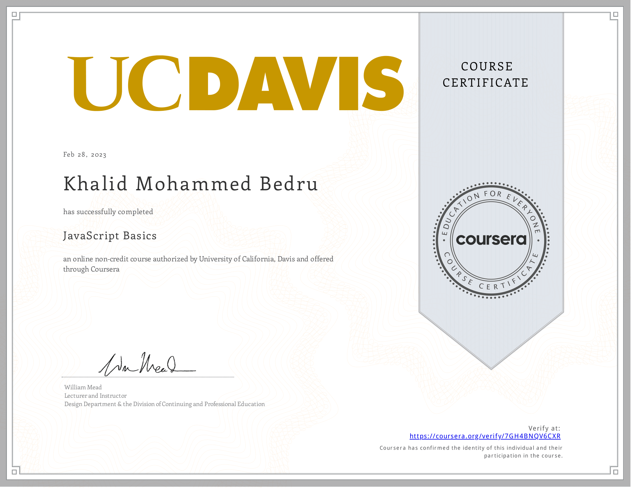 Certificate. JavaScript Basics